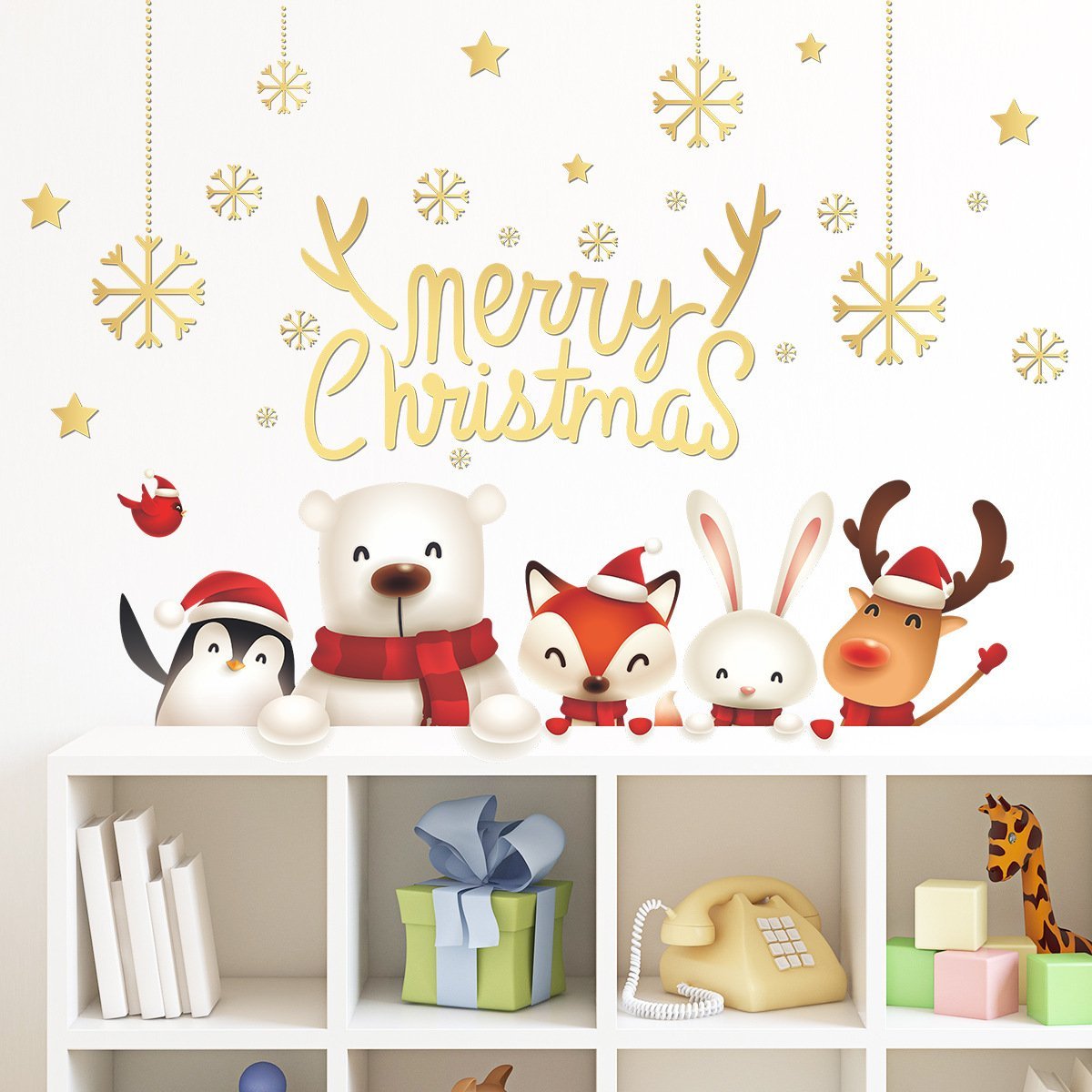 MOQ:6sets Christmas bear and animal decoration wall stickers wholesale