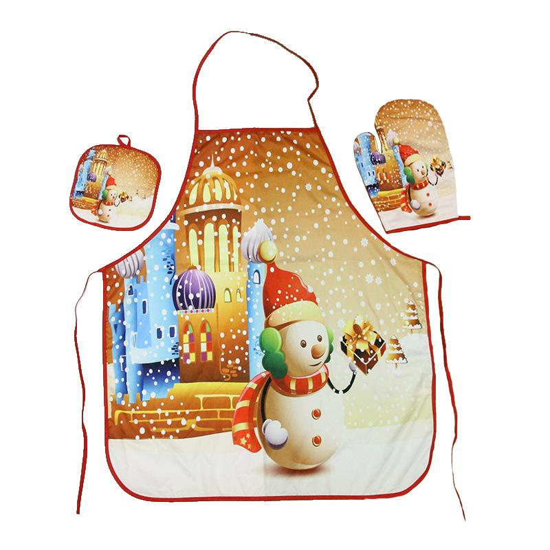 MOQ:3Packs Christmas cloth apron and heat insulation gloves and heat pad three-piece set wholesale