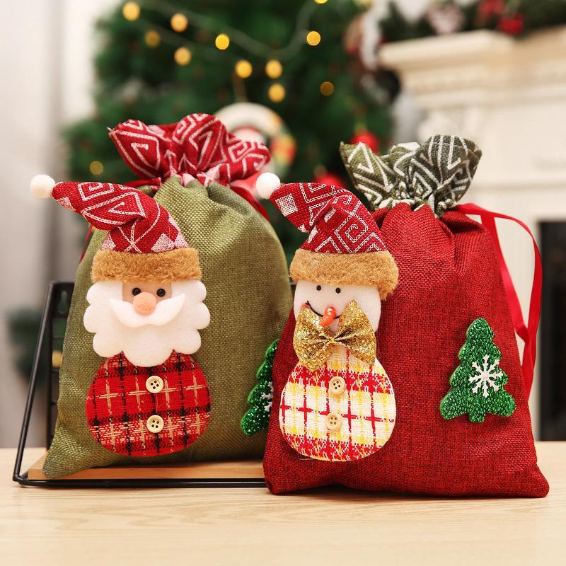 6PCS+ Christmas decoration children's Linen bunches candy biscuit gift bags wholesale