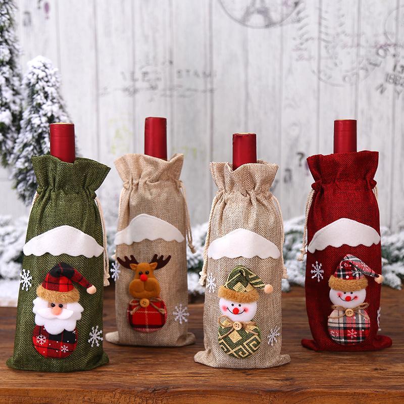 MOQ:8PCS Christmas decoration linen Wine Cover Wholesale