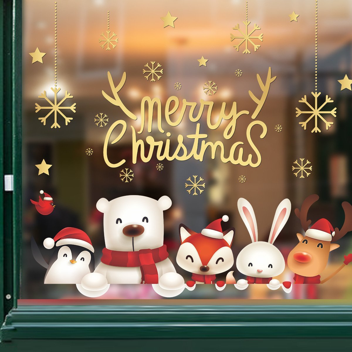 MOQ:6sets Christmas bear and animal decoration wall stickers wholesale