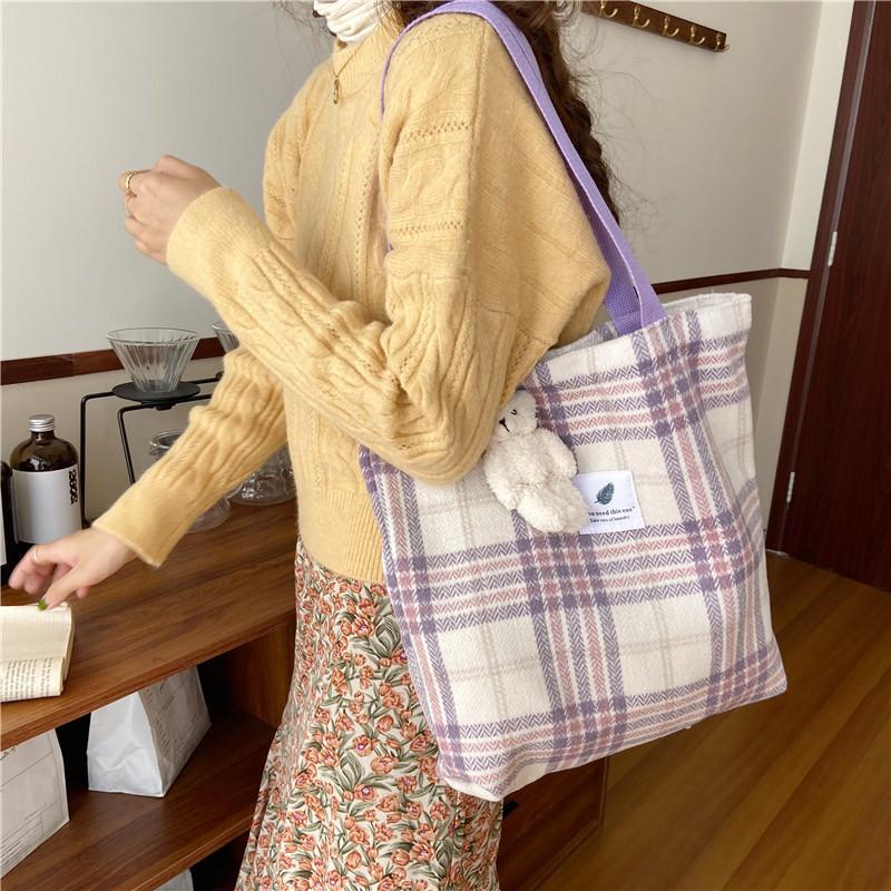 MOQ 4PCS Plaid shoulder bag cloth bag Wholesale