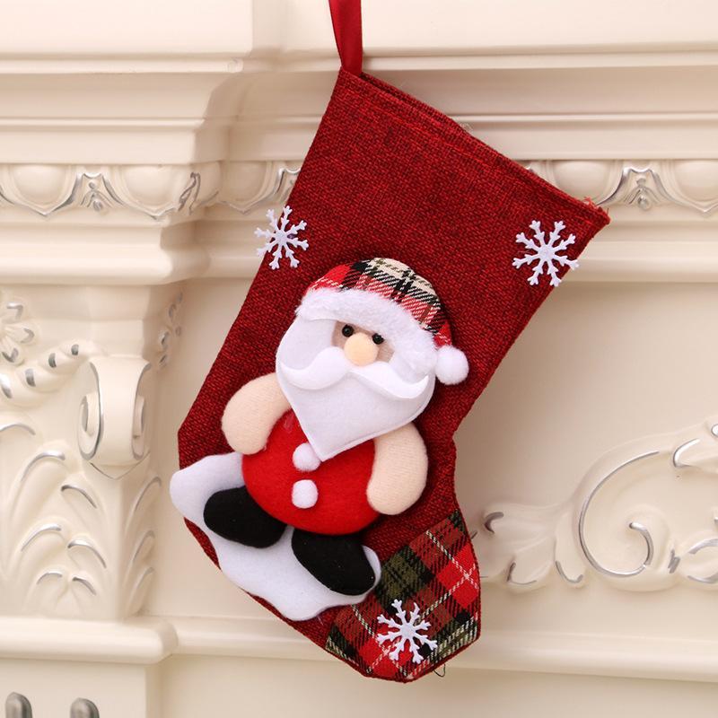 MOQ 4PCS Christmas socks, Christmas decorations, Christmas gift bags, medium linen wholesale