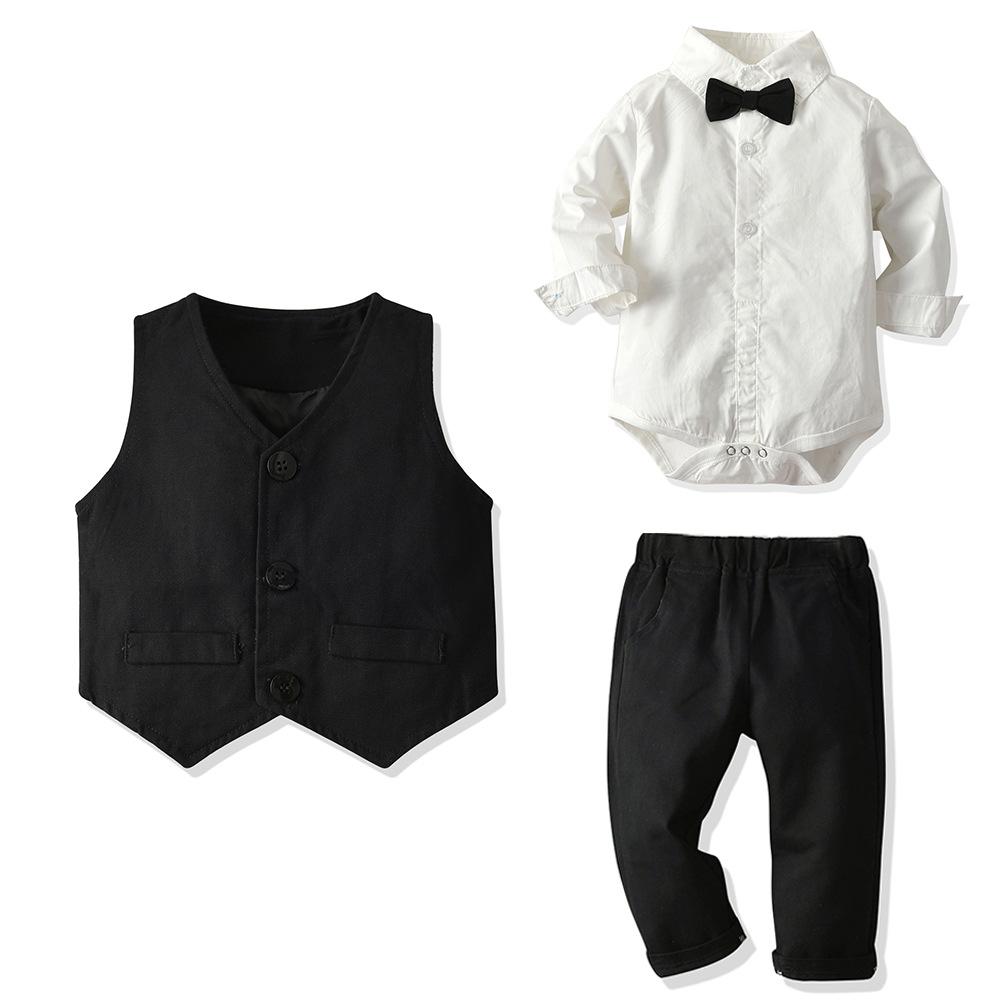 Baby White long-sleeved romper & vest & trousers three-piece wholesale