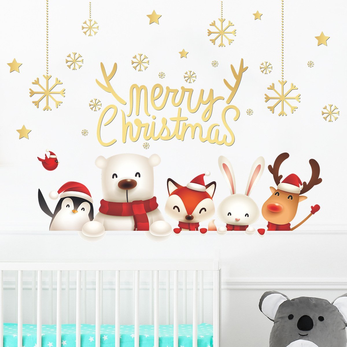 MOQ:6sets Christmas bear and animal decoration wall stickers wholesale