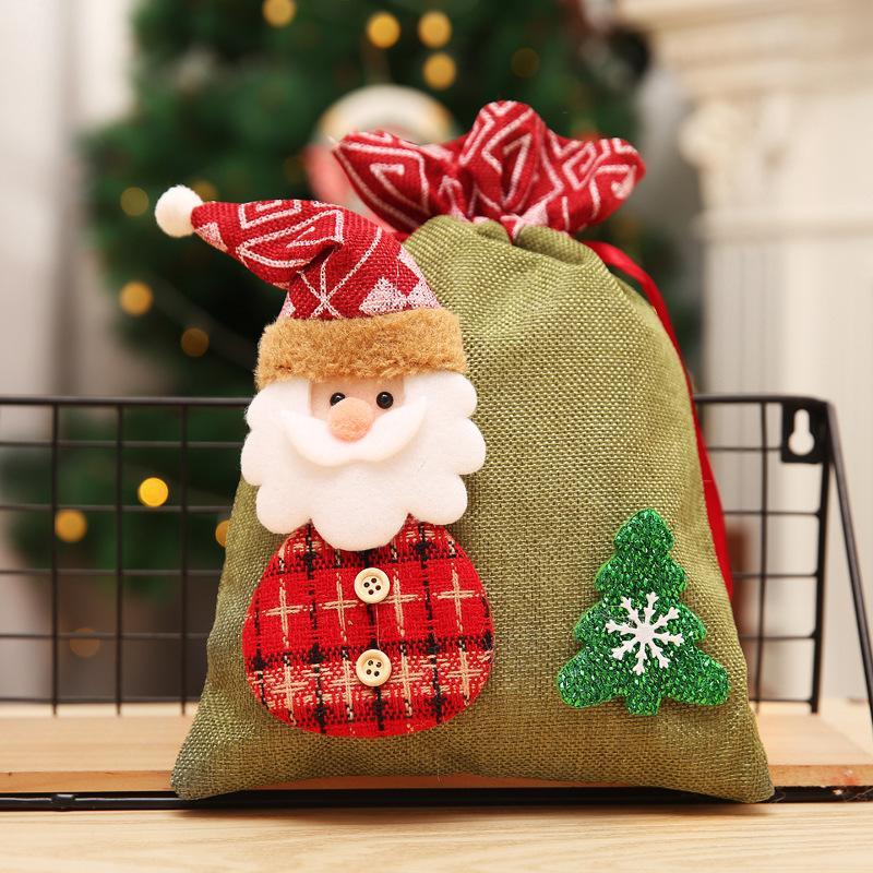 6PCS+ Christmas decoration children's Linen bunches candy biscuit gift bags wholesale