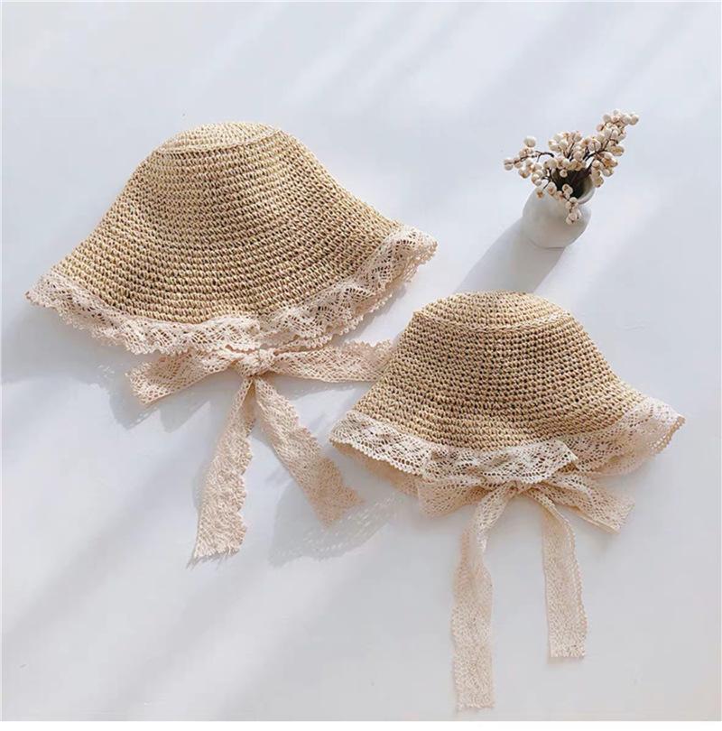 MOQ 4PCS Lace straw hat spring and summer thin style Parent-child wholesale