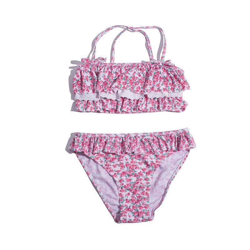 Girl's Two-pieces Floral Ruffled Swimsuit Kids Bikini Wholesale Swimwear
