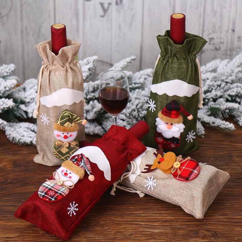 MOQ:8PCS Christmas decoration linen Wine Cover Wholesale