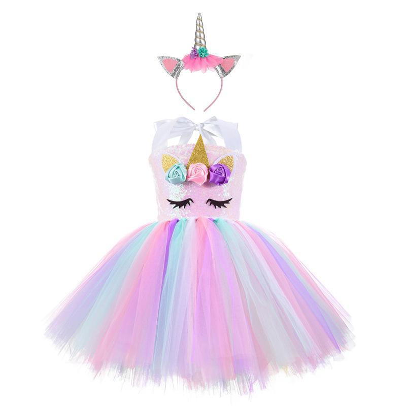 Cuteshower Girl Unicorn Costume, tutu dress Princess Party Costumes with Headband Wholesale