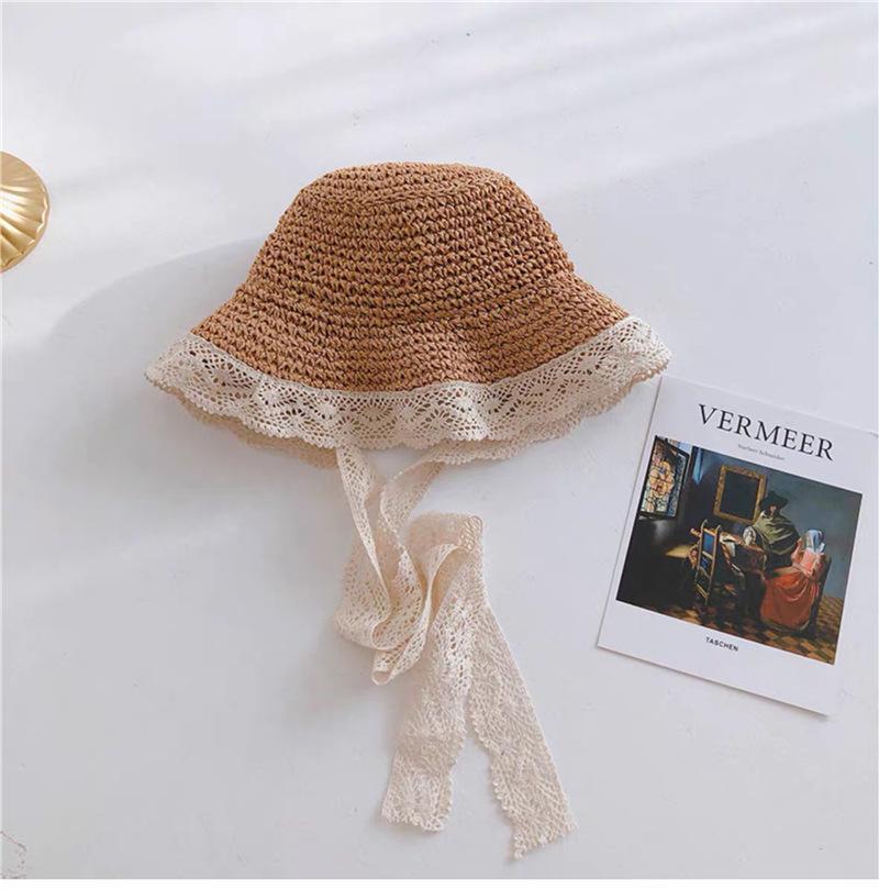 MOQ 4PCS Lace straw hat spring and summer thin style Parent-child wholesale