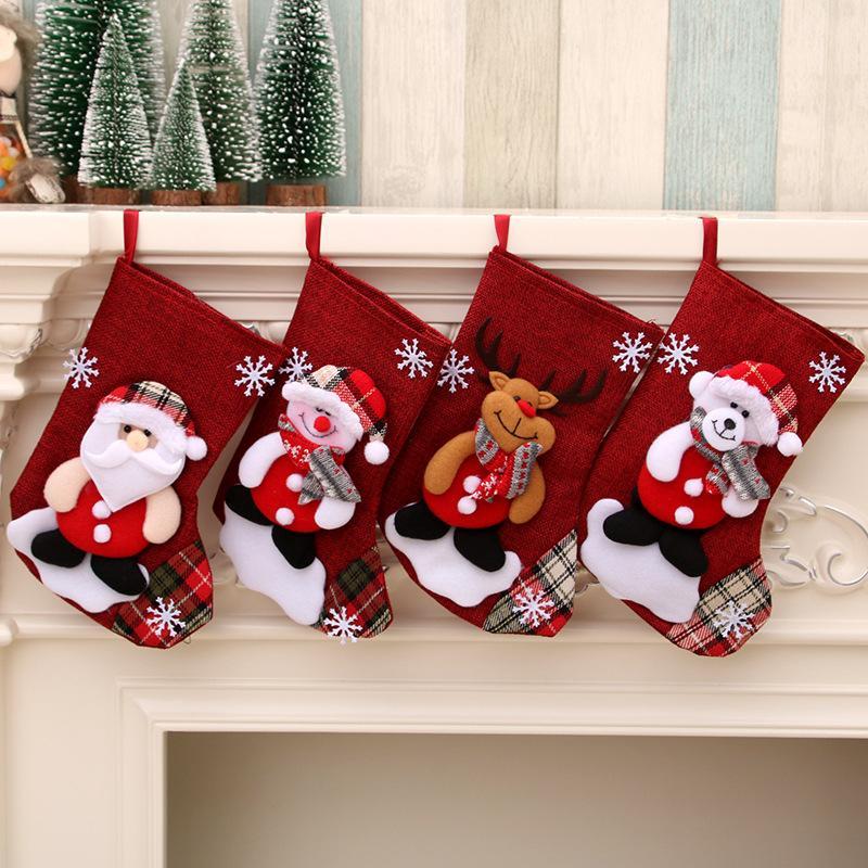 MOQ 4PCS Christmas socks, Christmas decorations, Christmas gift bags, medium linen wholesale