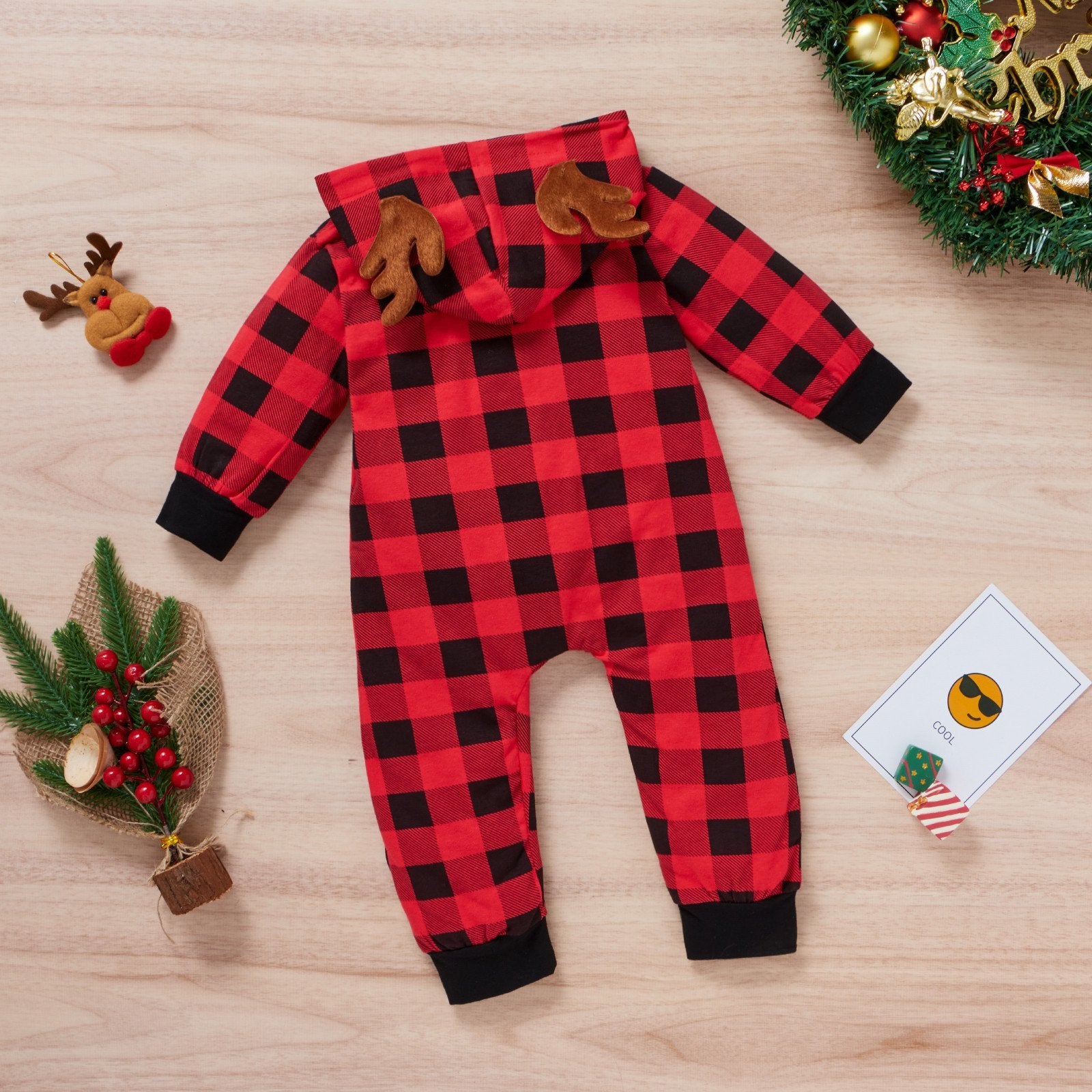 Hot selling cotton red plaid antlers jumpsuit wholesale