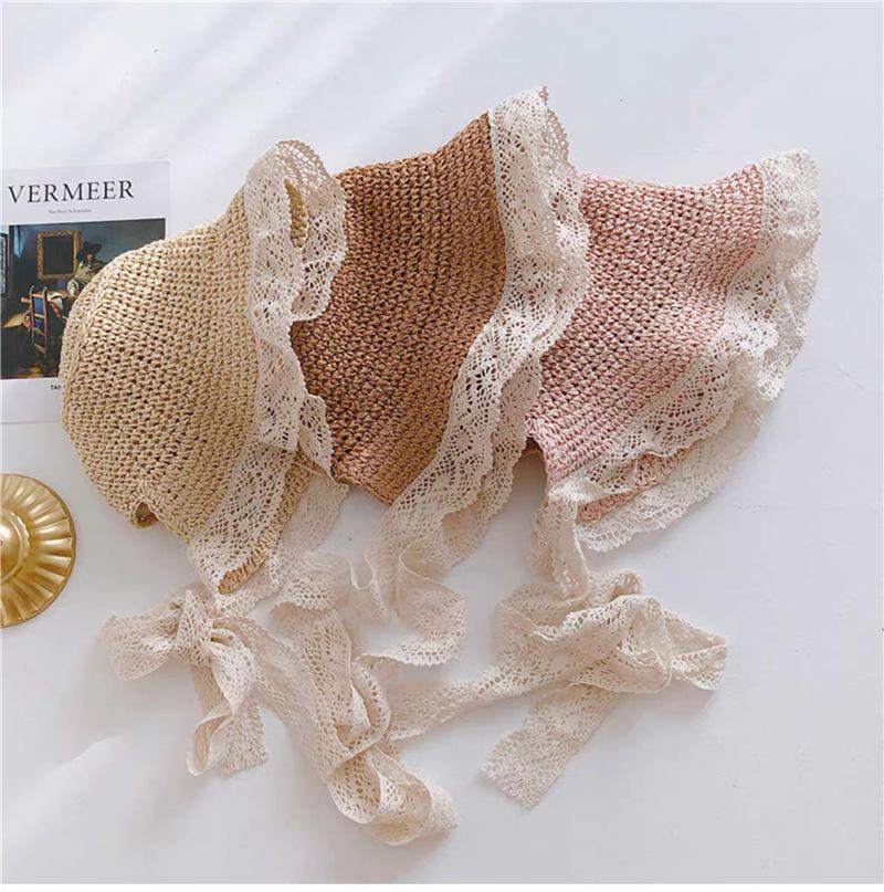 MOQ 4PCS Lace straw hat spring and summer thin style Parent-child wholesale