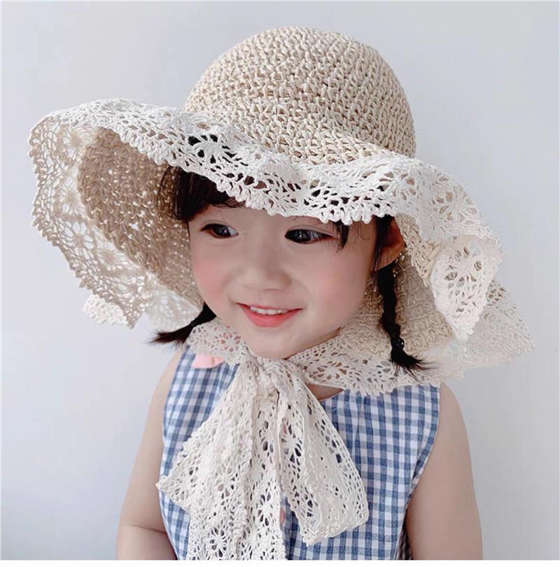 MOQ 4PCS Lace straw hat spring and summer thin style Parent-child wholesale