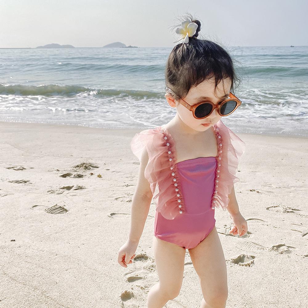Girls Bikini Cute Cartoon Pink Pearl Baby Swimsuit Quick-drying Girl Swimwear