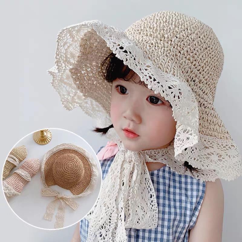 MOQ 4PCS Lace straw hat spring and summer thin style Parent-child wholesale