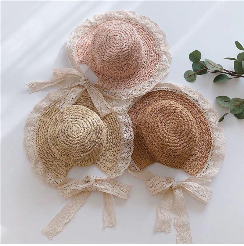 MOQ 4PCS Lace straw hat spring and summer thin style Parent-child wholesale