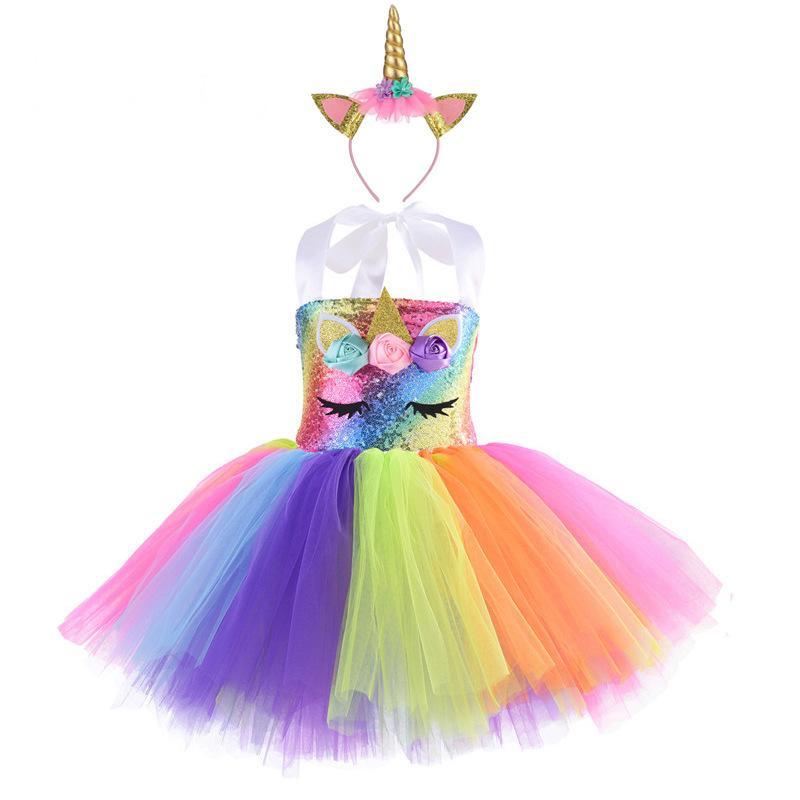 Cuteshower Girl Unicorn Costume, tutu dress Princess Party Costumes with Headband Wholesale