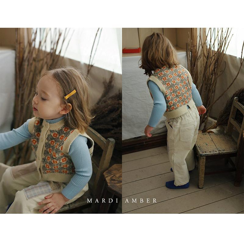 Sweater cardigan vest and blue turtleneck knitted bottoming top for boys and girls wholesale