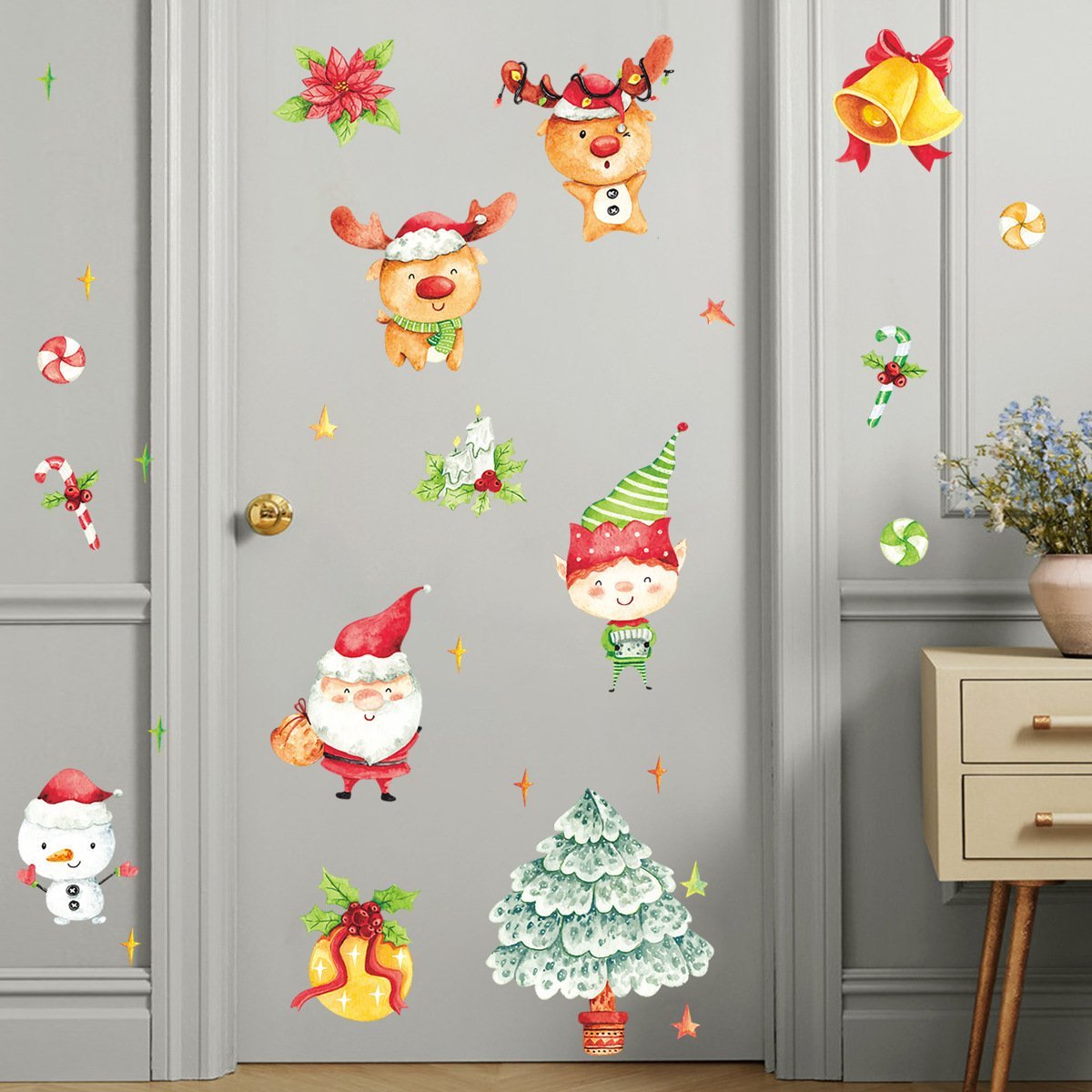 MOQ:3packs Cartoon painted Christmas decoration wall stickers wholesale