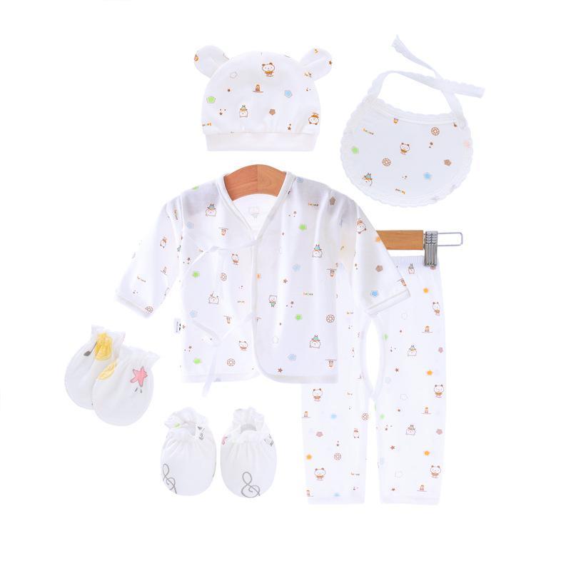 Newborn six-piece cardigan top & pants & hat & gloves & foot cover & bib wholesale