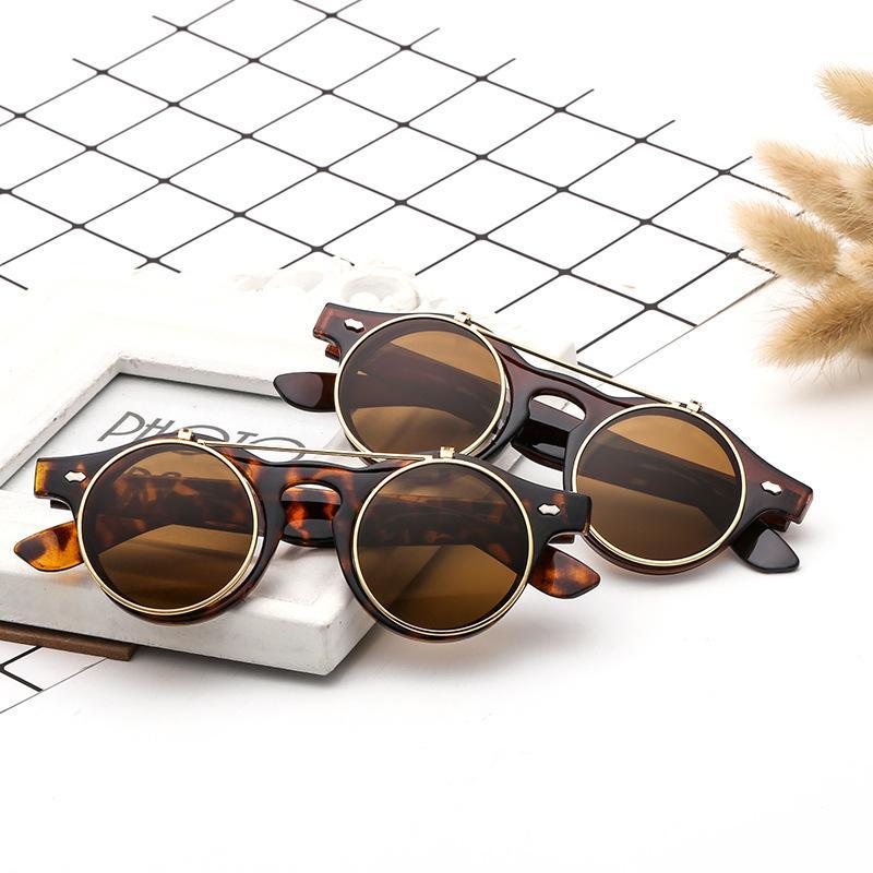 MOQ 5Pairs Trendy punk flip round frame sunglasses wholesale