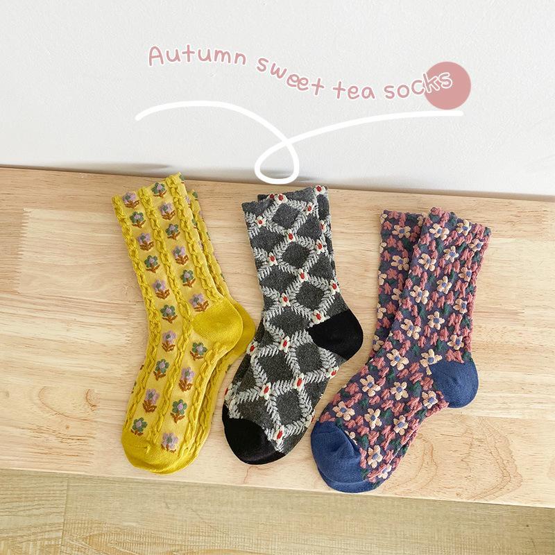 12Pairs+ Floral children's cotton socks wholesale