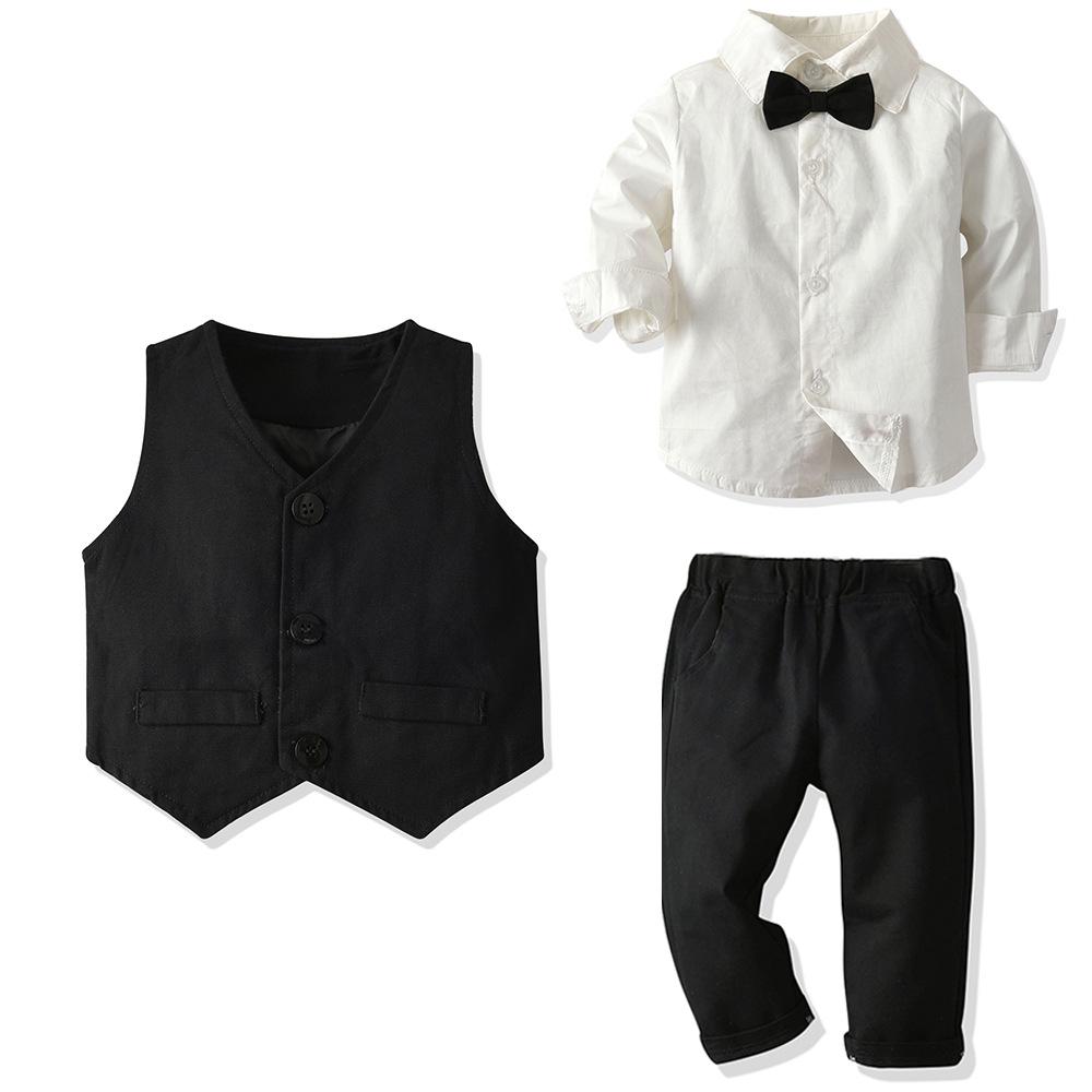 Baby White long-sleeved romper & vest & trousers three-piece wholesale