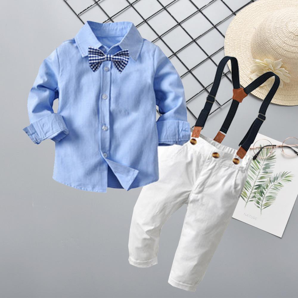 Boys Autumn Long-sleeved Shirt Suspenders Trousers Bow-tie Suit Wholesale Boys Clothing Suppliers
