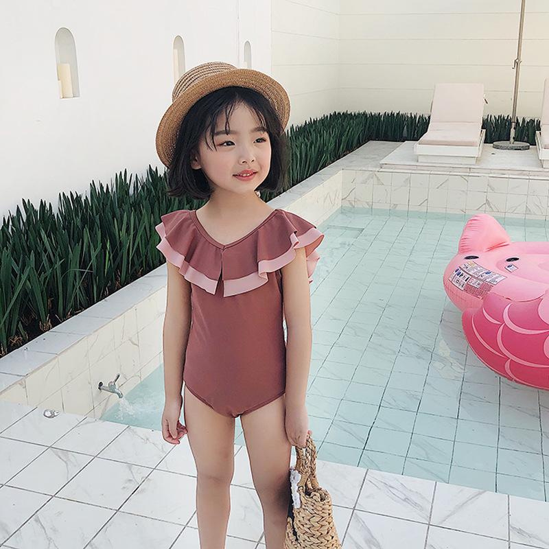 Girls One-piece Swimsuit & Hat Children's Ruffled Cute Swimwear