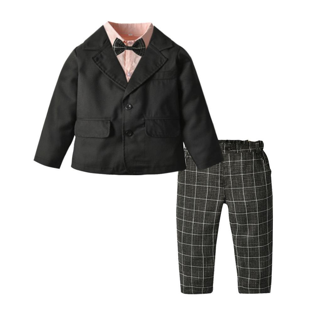 MOQ 2pcs Boys Plaid Pants Color Shirt Gentleman Parties sets Boy Wholesale Clothing