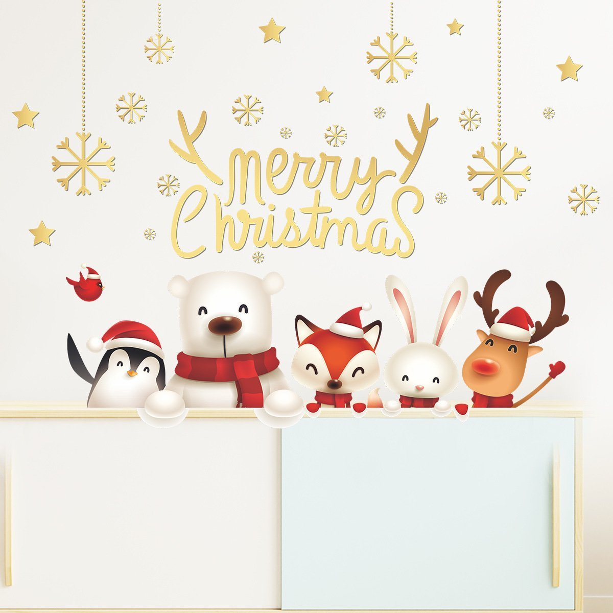 MOQ:6sets Christmas bear and animal decoration wall stickers wholesale