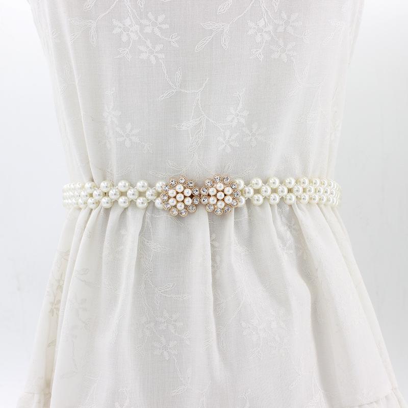 4PCS+ Artificial diamond pearl with flower elastic waist chain wholesale