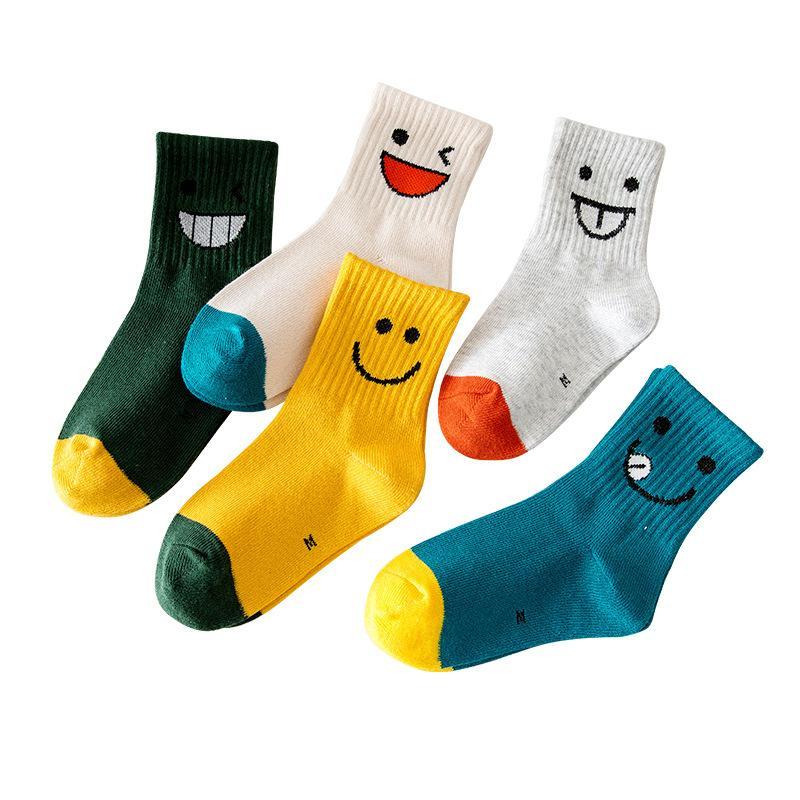 MOQ 15Pairs Cartoon smiling face cotton children's socks Wholesale
