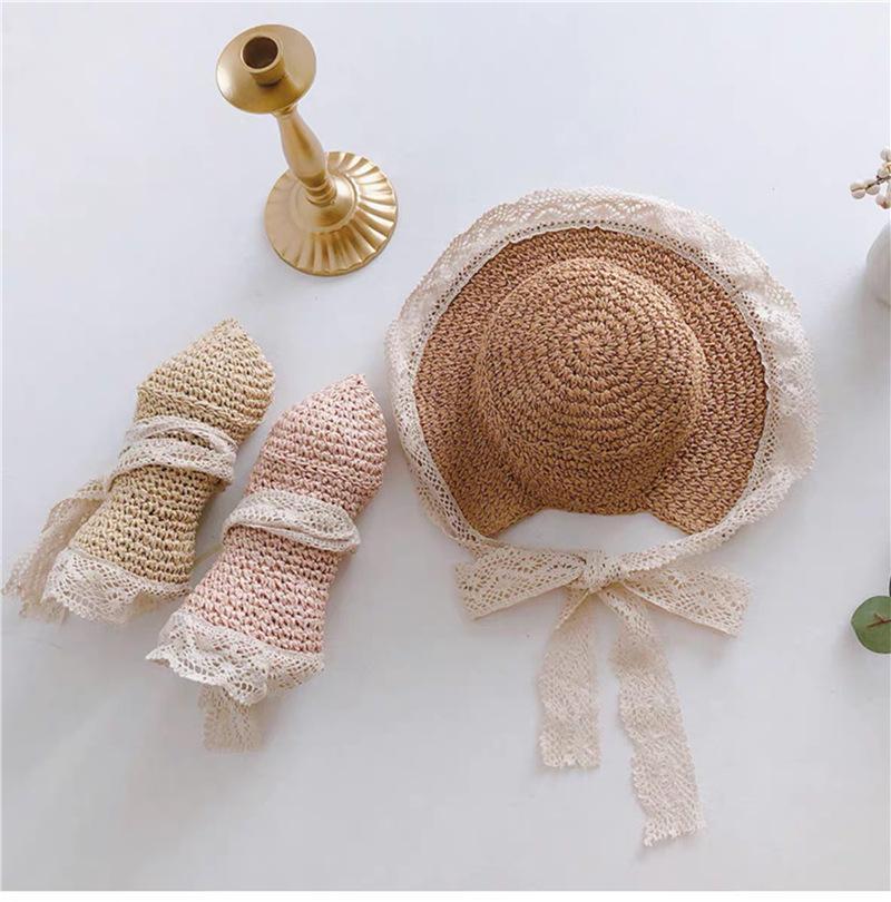 MOQ 4PCS Lace straw hat spring and summer thin style Parent-child wholesale