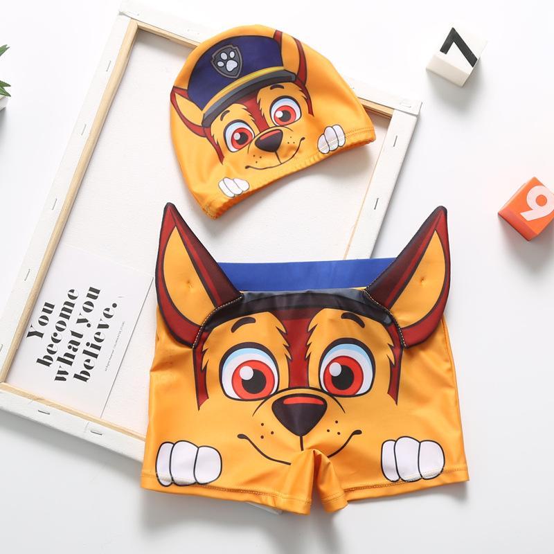 Boys Swim Shorts + Hat Children's Swimming Trunks Suit Cartoon Puppy Swimwear