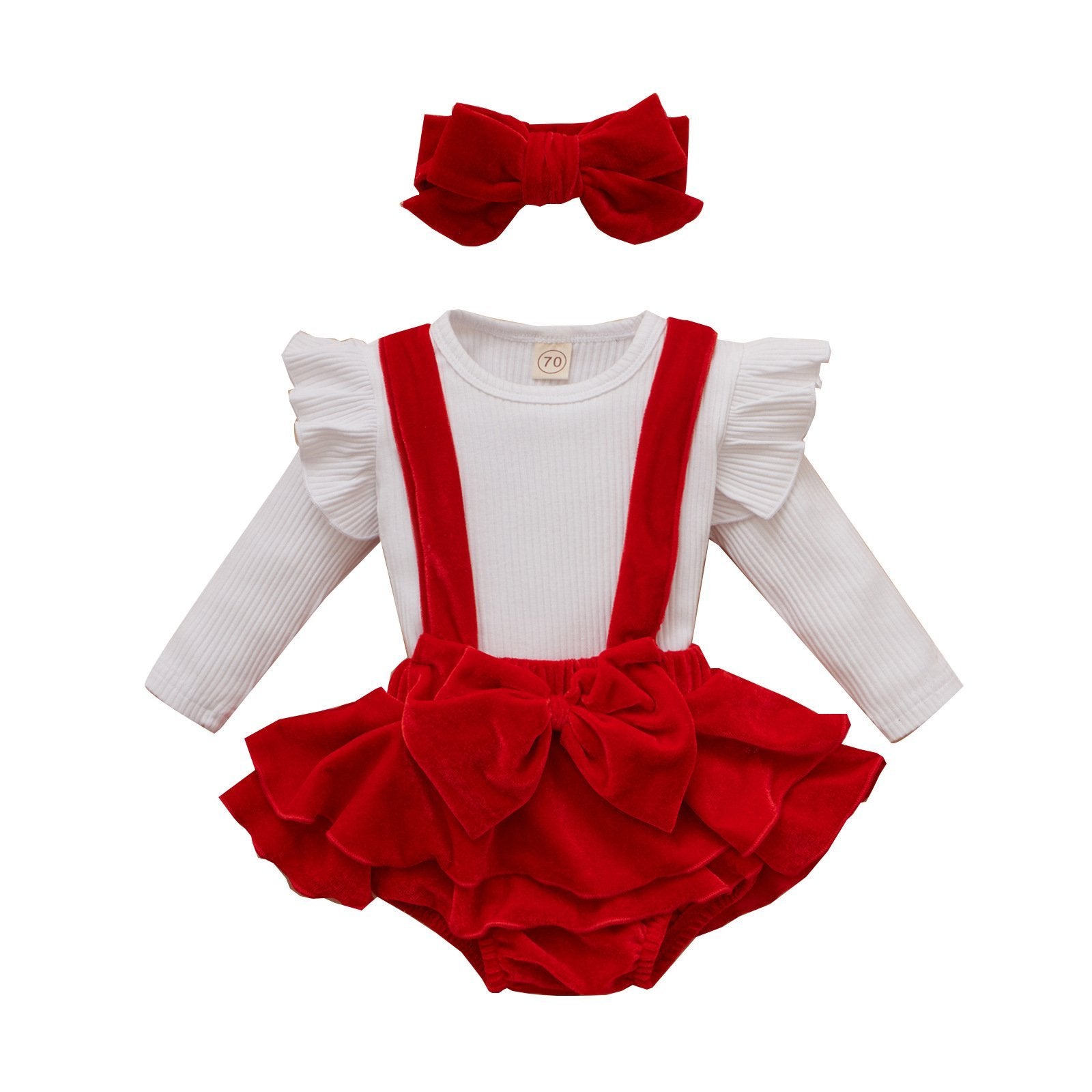 Christmas long-sleeved blouse and velvet skirt suit and headband 3-pieces  wholesale