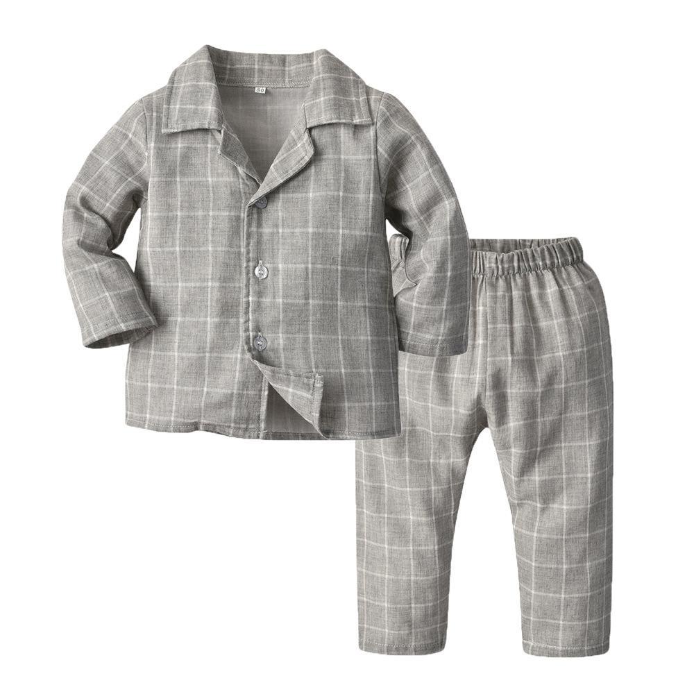 Double Cotton Yarn Home Furnishing Long Sleeve Shirt  & Long Pants Two-piece Set Wholesale