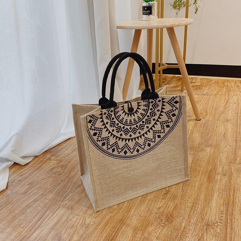 MOQ 6PCS  Geometric Print Linen Satchel Bag Wholesale