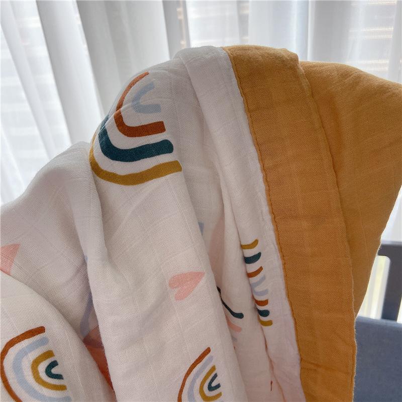 MOQ 2PCS Newborn bamboo cotton swaddle gauze wrap blankets rainbow series Wholesale