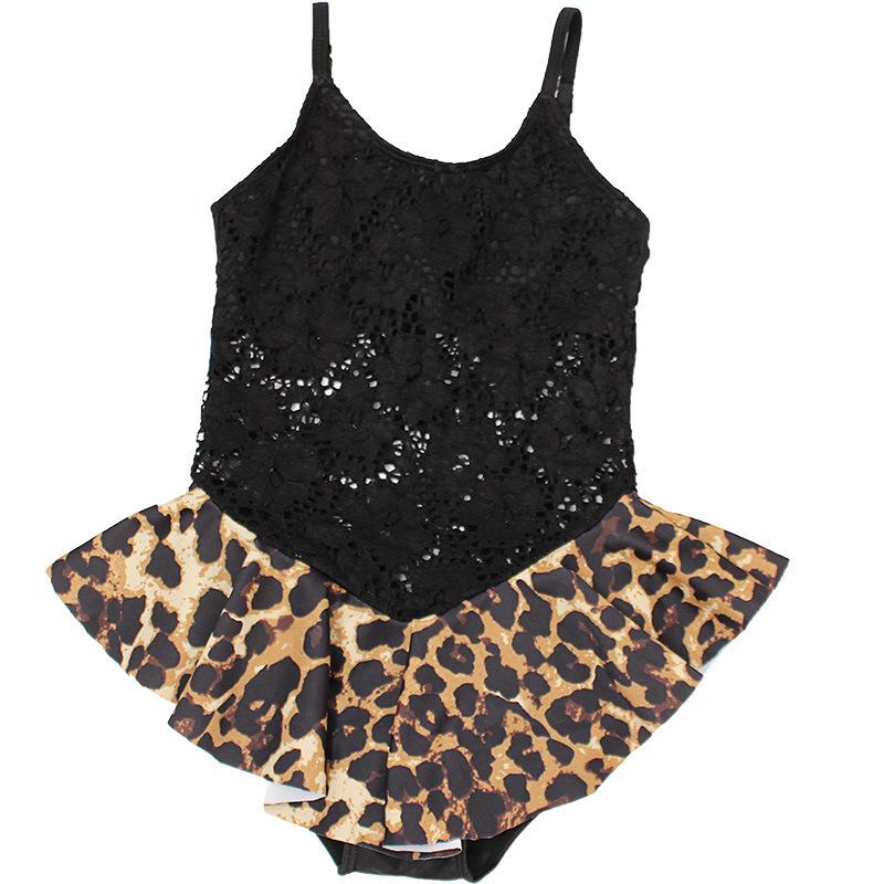 Girls Leopard Bikini Princess Skirt Swimwear Children's  One-piece Swimsuit