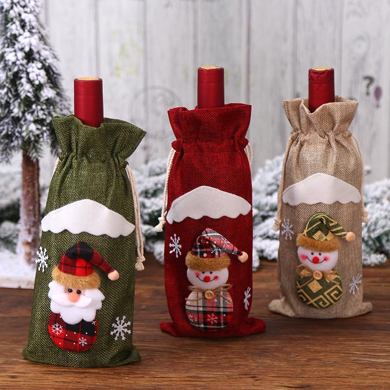 MOQ:8PCS Christmas decoration linen Wine Cover Wholesale