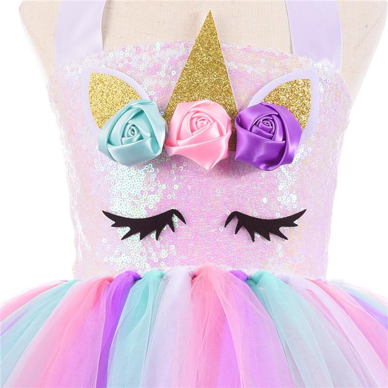 Soyoekbt Girls Unicorn Costume LED Light Up Princess Dress Party Outfit Halloween Tutu Dress with Headband Wholesale