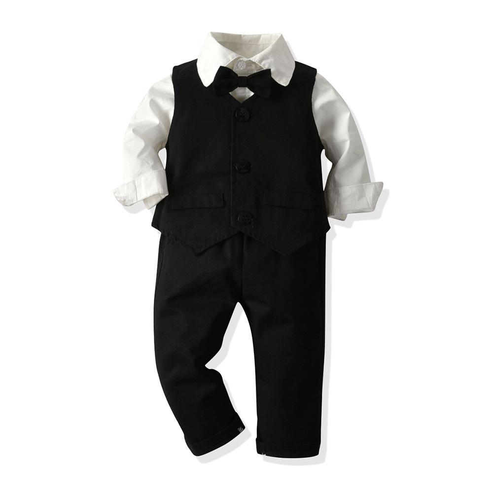 Baby White long-sleeved romper & vest & trousers three-piece wholesale