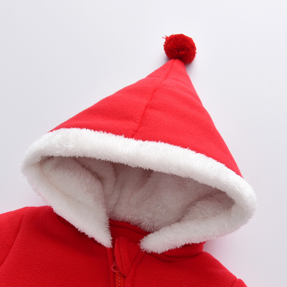 Baby Boys Santa's Embroidered Hoodie Three-Layer Cotton Jumpsuit Baby Clothing Cheap Wholesale