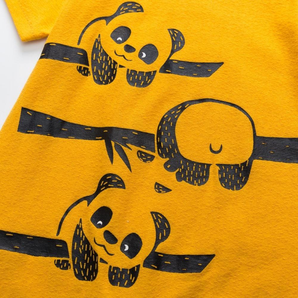 Boys Summer Baby Boy Cartoon Panda Print Solid Short Sleeve Jumpsuit Baby Clothes Wholesale Suppliers