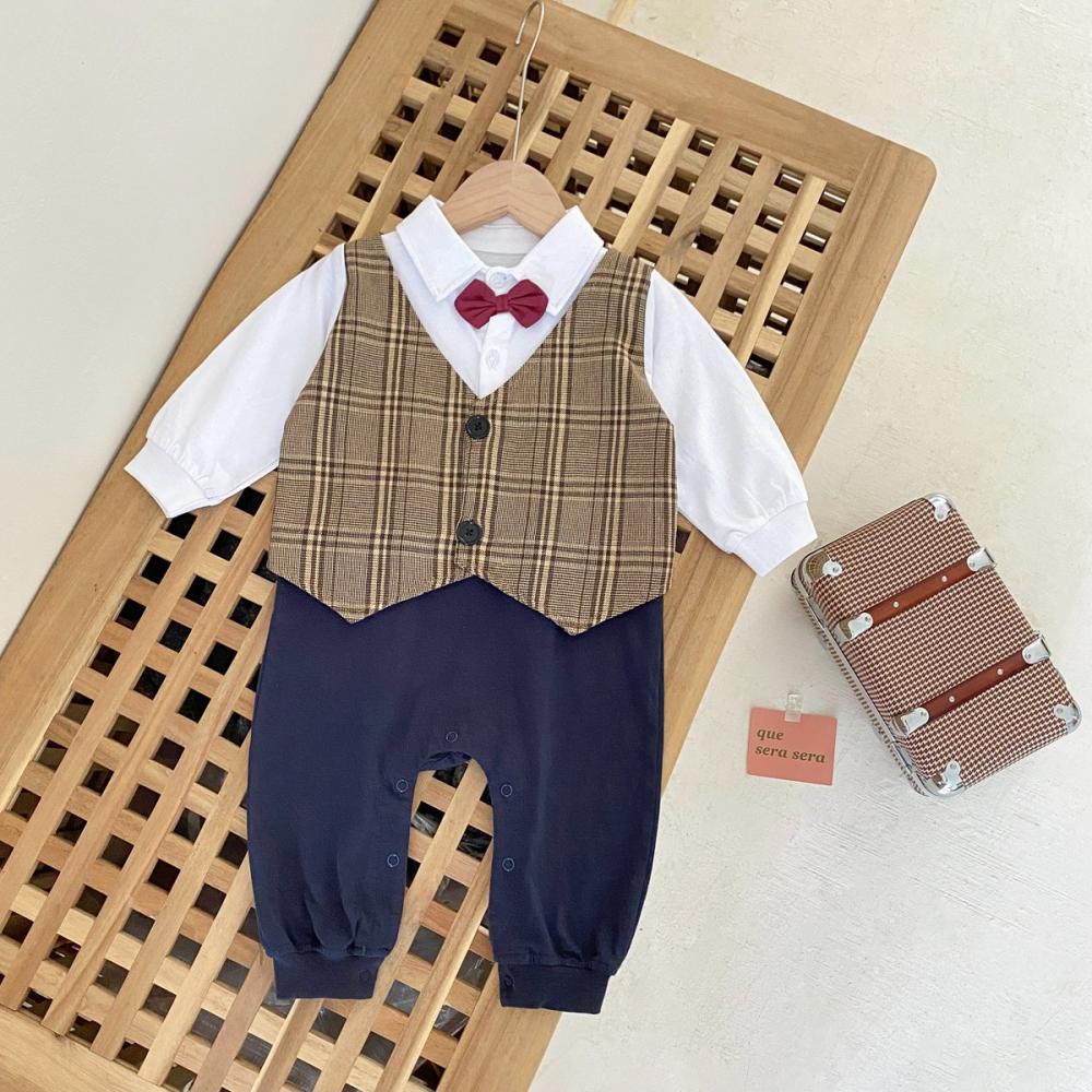 Boys Gentlemen Fake Two Pieces Romper Wholesale Baby Rompers