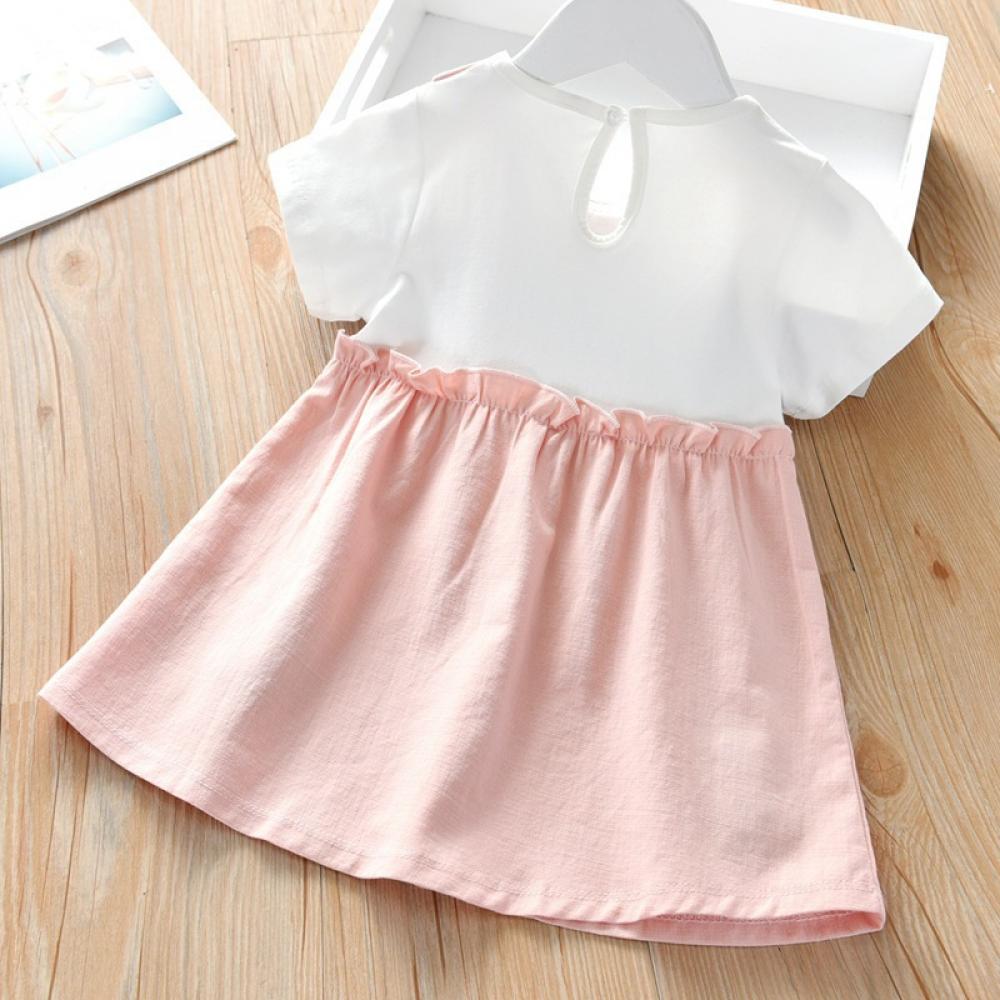 Girls Summer Girls' Letter Print Cartoon Color Matching Short Sleeve Princess Skirt Girls Dress Wholesale