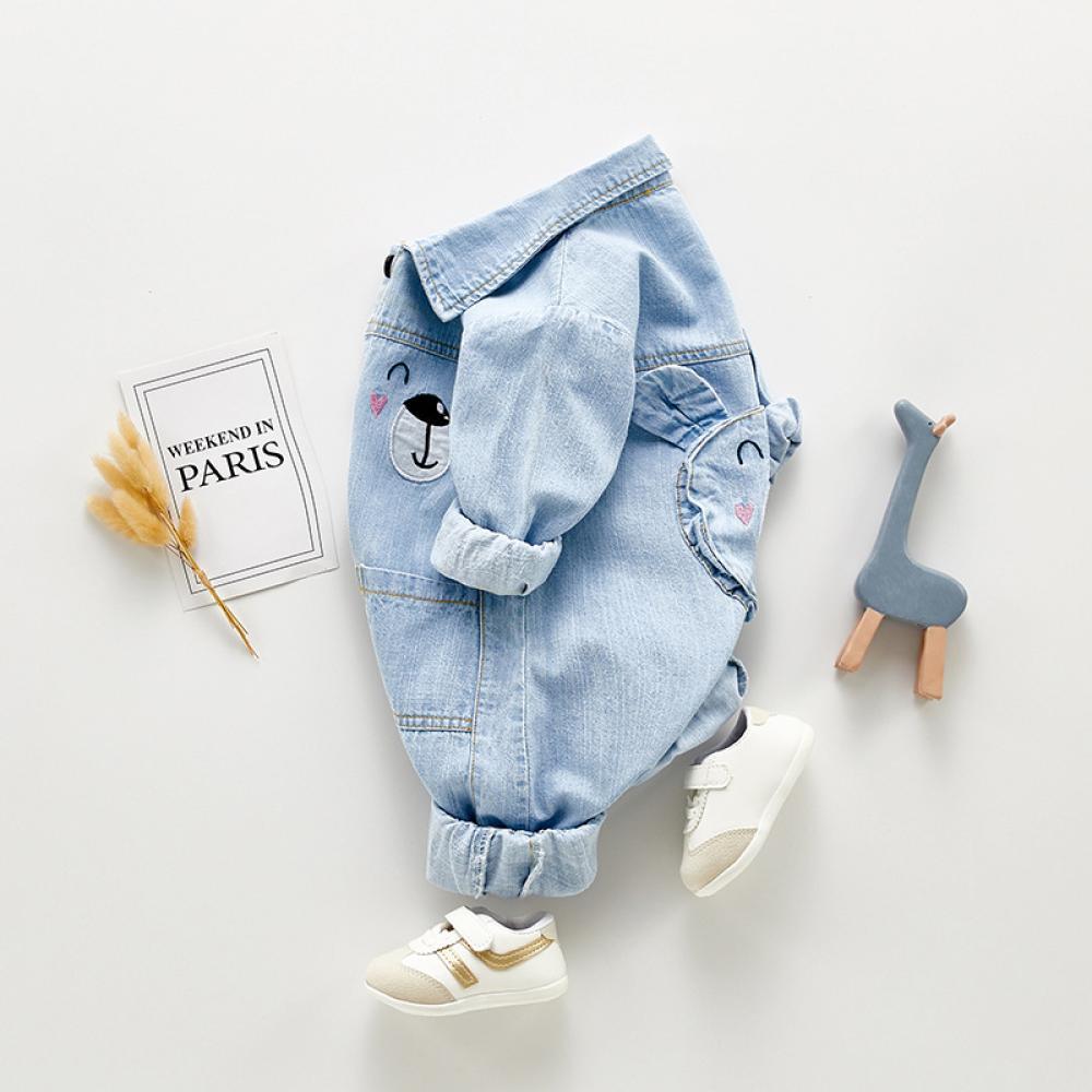 Baby Boys Autumn Cartoon Cute Soft Denim Jumpsuit Babywear Wholesale